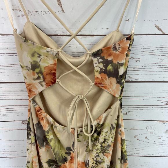 Windsor M Nude Floral Mesh Square Neck Strappy Back Mini Cocktail Dress - Picture 5 of 8